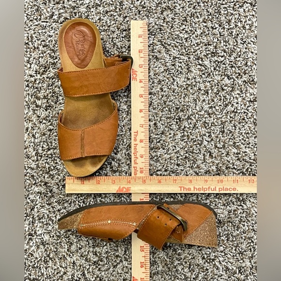 Sergio Tomani Leather Slide Sandals Women 39‎ Brown Comfort Buckle Detail Shoes - Picture 3 of 5